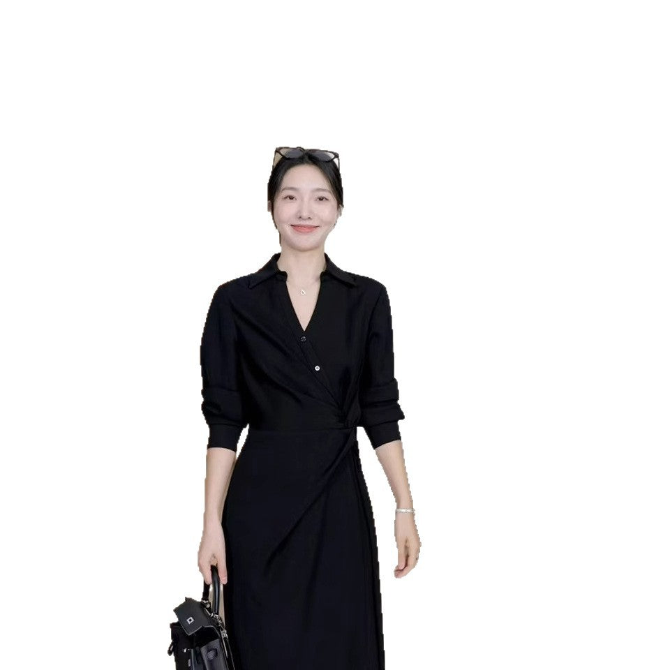 Damen Midikleid im Hemdblusen-Stil mit Taillenbindung und fließender A-Linie Echoarchiv