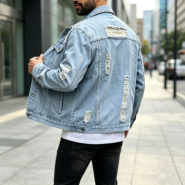 Herren Modische Denimjacke mit Destroyed-Details Echoarchiv