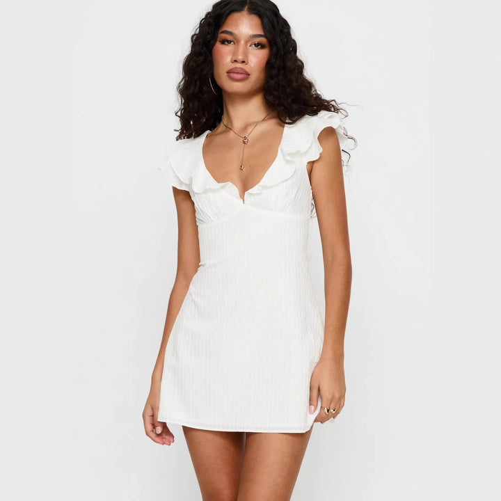 Damen Mini-Kleid mit Rüschenausschnitt und figurbetontem Schnitt Echo Archiv