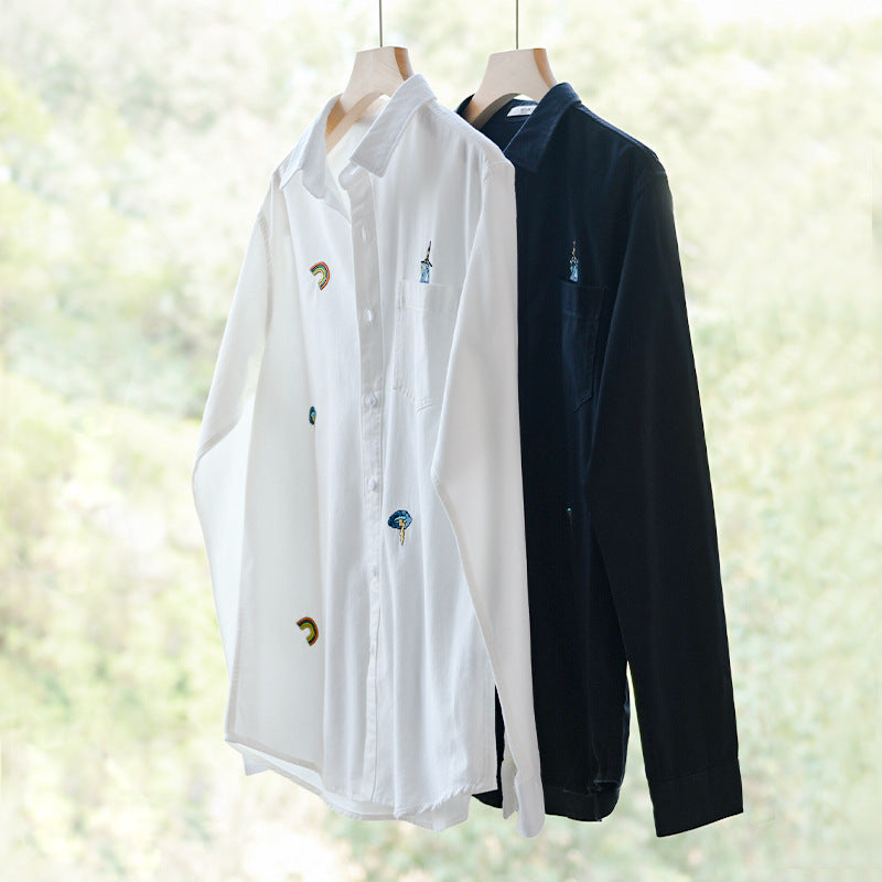 Herren Besticktes Leichtes Baumwoll-Overshirt mit Brusttasche und dezenten Patch-Stickereien Echoarchiv