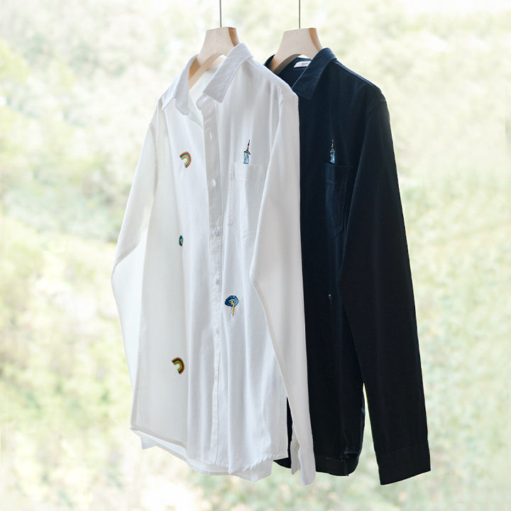 Herren Besticktes Leichtes Baumwoll-Overshirt mit Brusttasche und dezenten Patch-Stickereien Echoarchiv