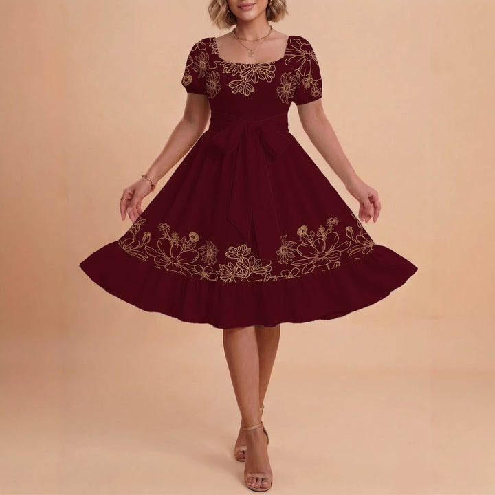 Damen A-Linien-Kleid mit floralen Motiven und taillierbarem Gürtel Echo Archiv
