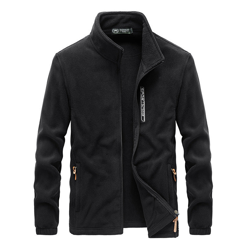 Herren Microfleece-Outdoorjacke mit Stehkragen, Reißverschluss und zipptaschen – Taviero