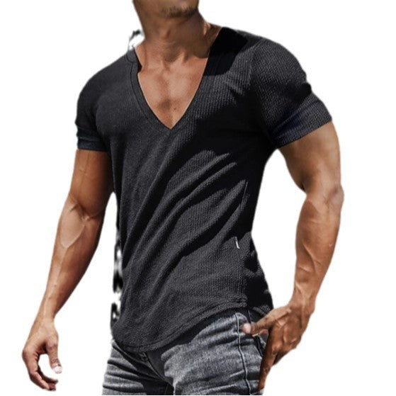 Herren V-Ausschnitt T-Shirt mit strukturierter Oberfläche – Marzano