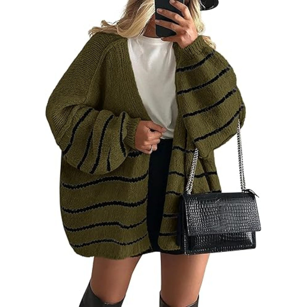 Damen Oversize Strickcardigan mit Ballonärmeln und offener Front Echoarchiv