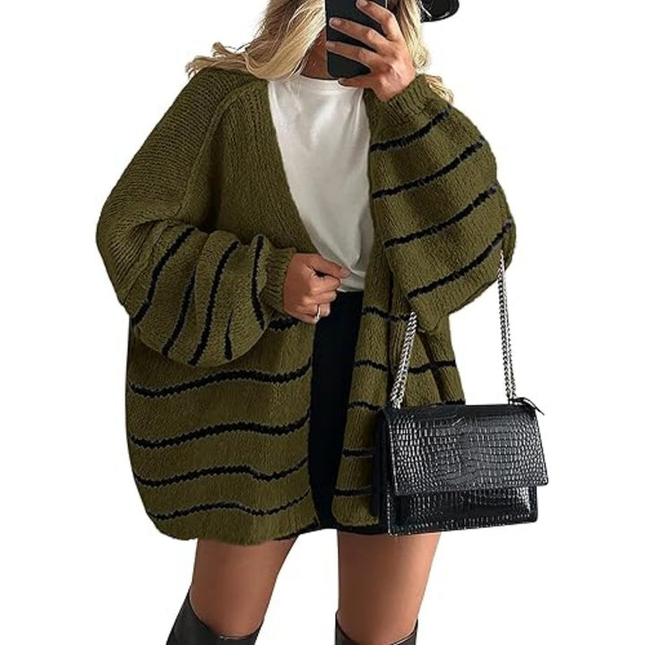 Damen Oversize Strickcardigan mit Ballonärmeln und offener Front Echoarchiv