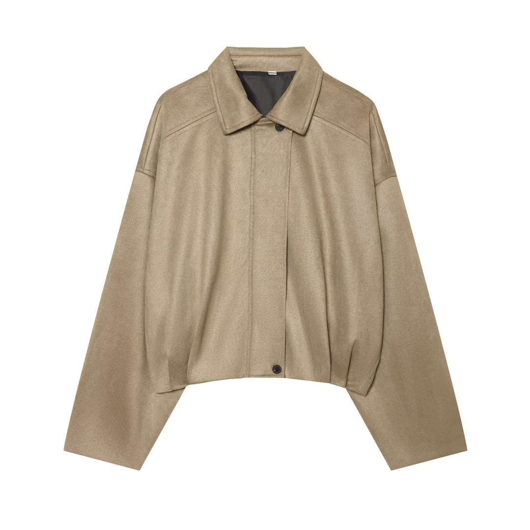 Damen Kurzgeschnittene Oversize Cape-Jacke mit Hemdkragen und verdeckter Knopfleiste Echo Archiv