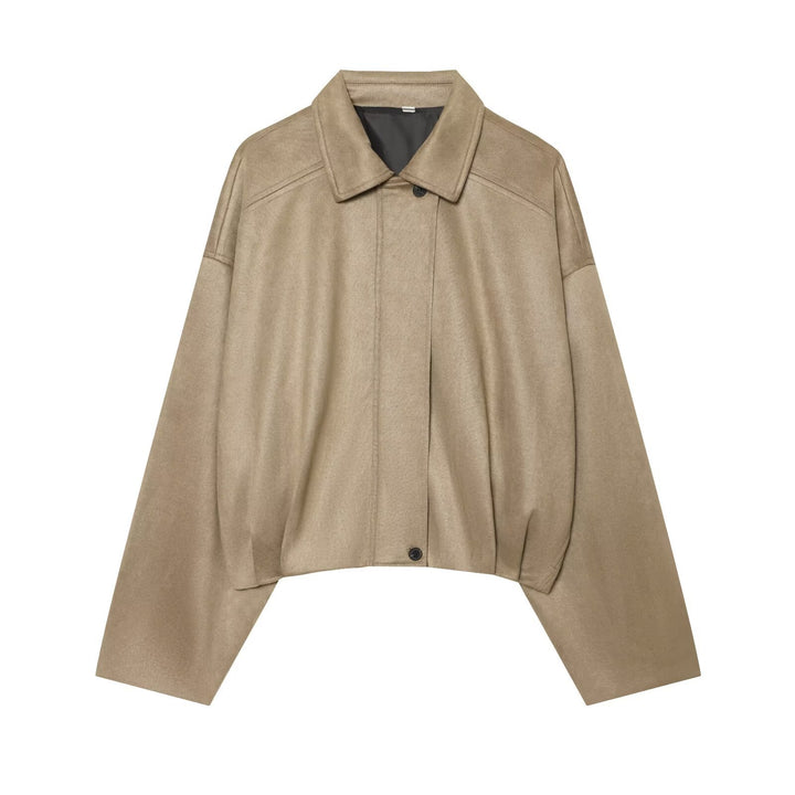 Damen Kurzgeschnittene Oversize Cape-Jacke mit Hemdkragen und verdeckter Knopfleiste Echo Archiv
