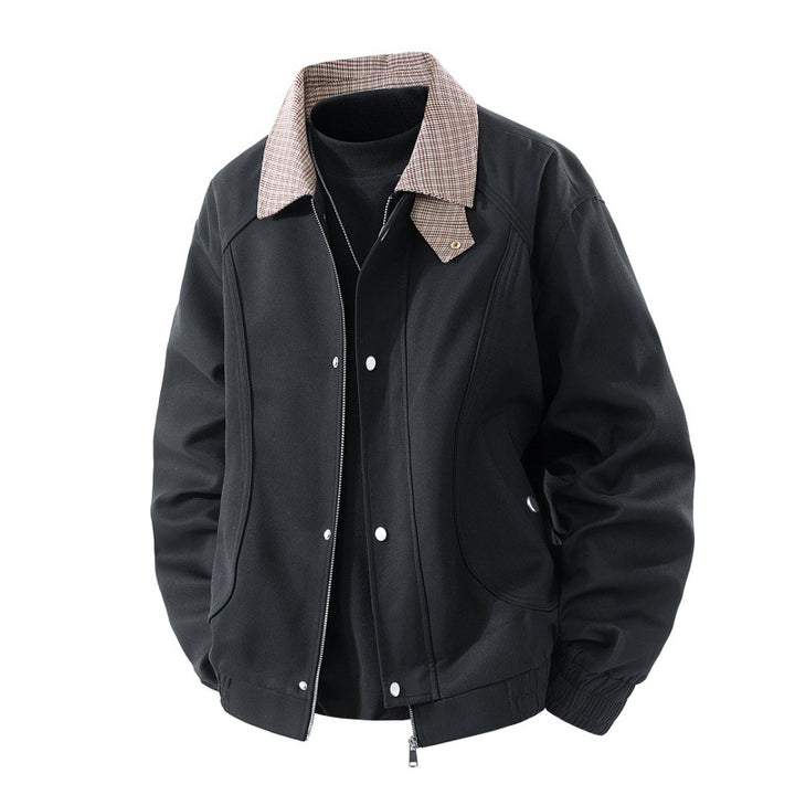 Leichte Harrington-Jacke für Herren im Wildleder-Look mit Hemdkragen, durchgehendem Reißverschluss und elastischem Saum – Taviero