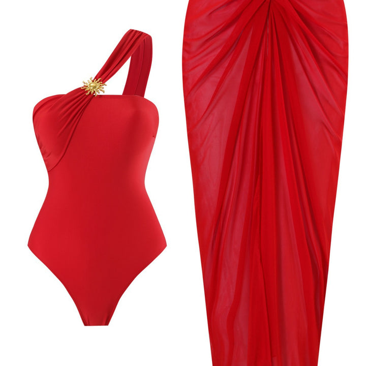 Damen einseitiger Badeanzug mit elegantem Wickelrock Echo Archiv