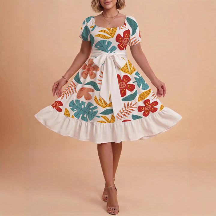 Damen Sommerliches Blumenkleid mit taillierbarem Gürtel und voluminösen Ärmeln Echo Archiv