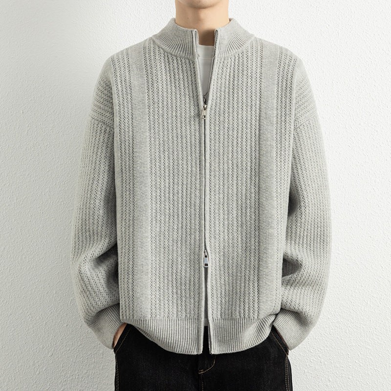 Herren Strickjacke mit modernem Zipper und strukturierter Oberfläche Echoarchiv