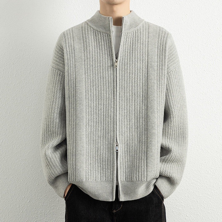Herren Strickjacke mit modernem Zipper und strukturierter Oberfläche Echoarchiv