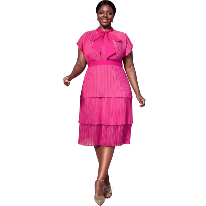 Damen plissiertes Midi-Kleid mit Schleifenakzent Echo Archiv