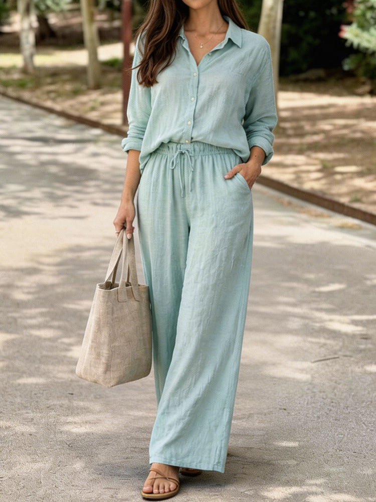 Damen Leichte und bequeme Sommerbluse mit weiten Hosen Echo Archiv