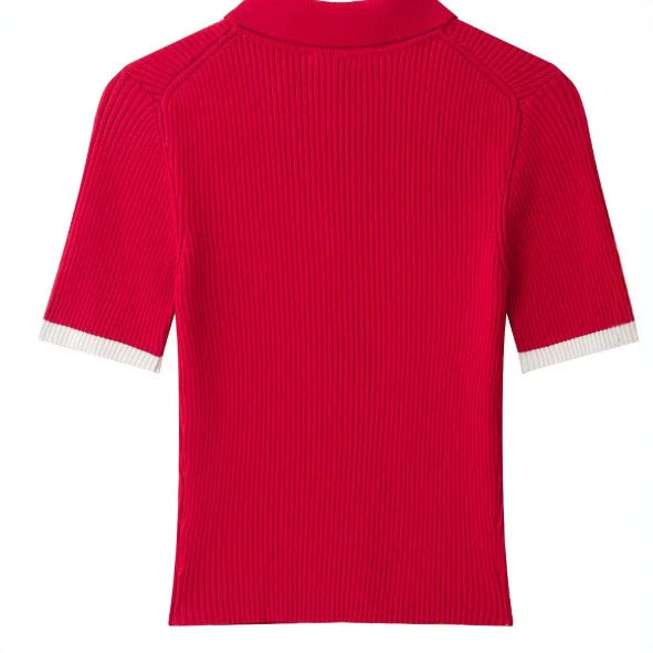 Damen Feinstrick-Poloshirt-Cardigan mit kurzem Arm und durchgehendem Reißverschluss Echo Archiv
