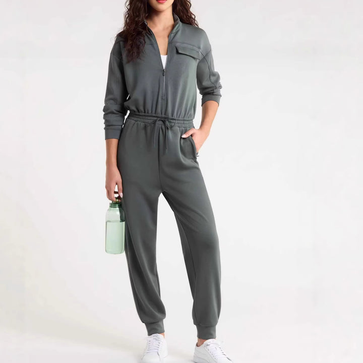 Damen Modischer Jumpsuit mit Stehkragen und Kordelzug