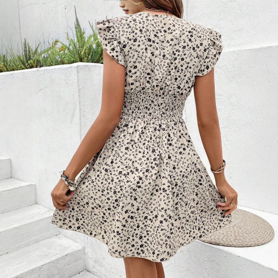 Damen Minikleid mit floralem V-Ausschnitt und Rüschendetails Echo Archiv