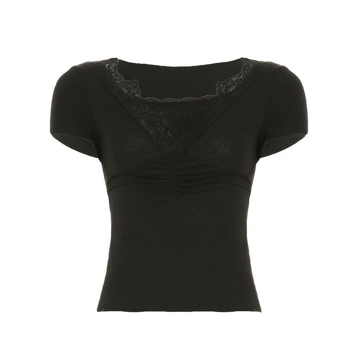 Damen elegantes Spitzenoberteil mit ruched Design und V-Ausschnitt Echo Archiv
