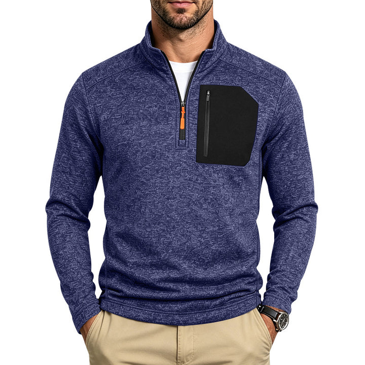 Herren Texturierter Troyer-Pullover mit halbem Reißverschluss und Brust-Zip-Tasche Echoarchiv