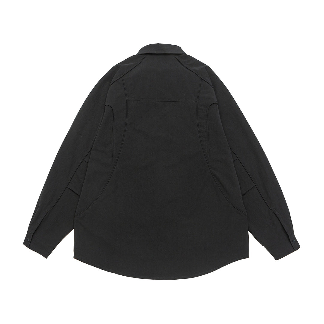 Damen Oversize-Hemdjacke mit abgerundeten Eingrifftaschen und Druckknöpfen Echoarchiv