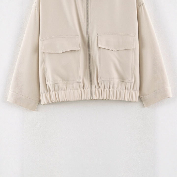 Damen Cropped Utility-Blouson mit elastischem Bund und aufgesetzten Pattentaschen Echoarchiv