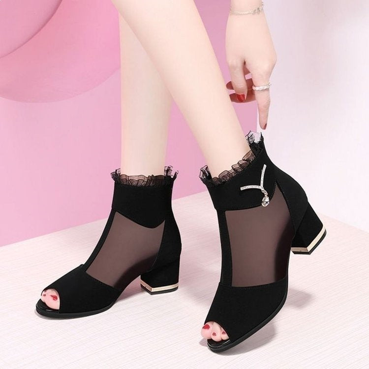 Damen Offene Stiefeletten mit Netz-Details und Glitzer-Akzenten Echo Archiv