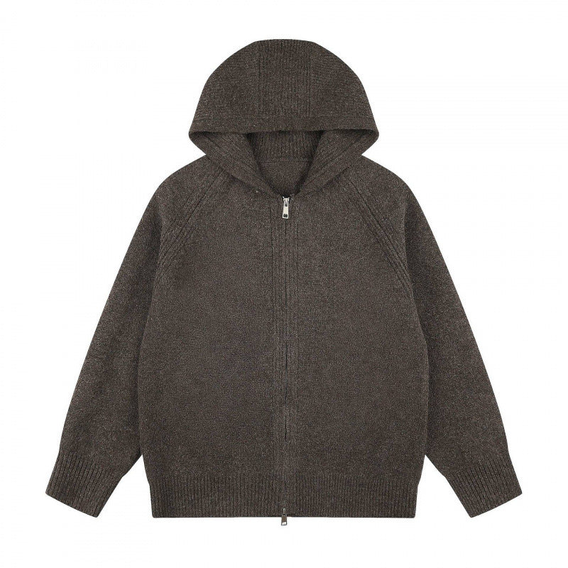 Unisex Weitgeschnittener Kapuzenstrickcardigan mit durchgehendem Reißverschluss und Raglanärmeln Echo Archiv