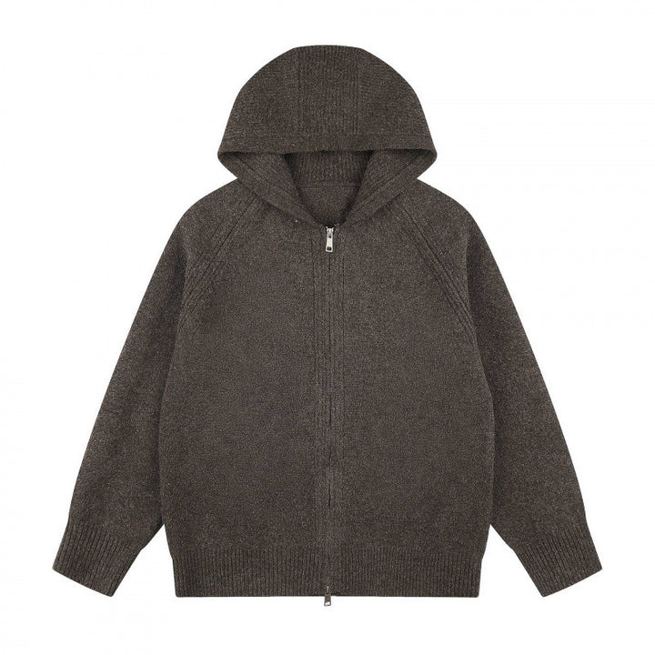 Unisex Weitgeschnittener Kapuzenstrickcardigan mit durchgehendem Reißverschluss und Raglanärmeln Echo Archiv
