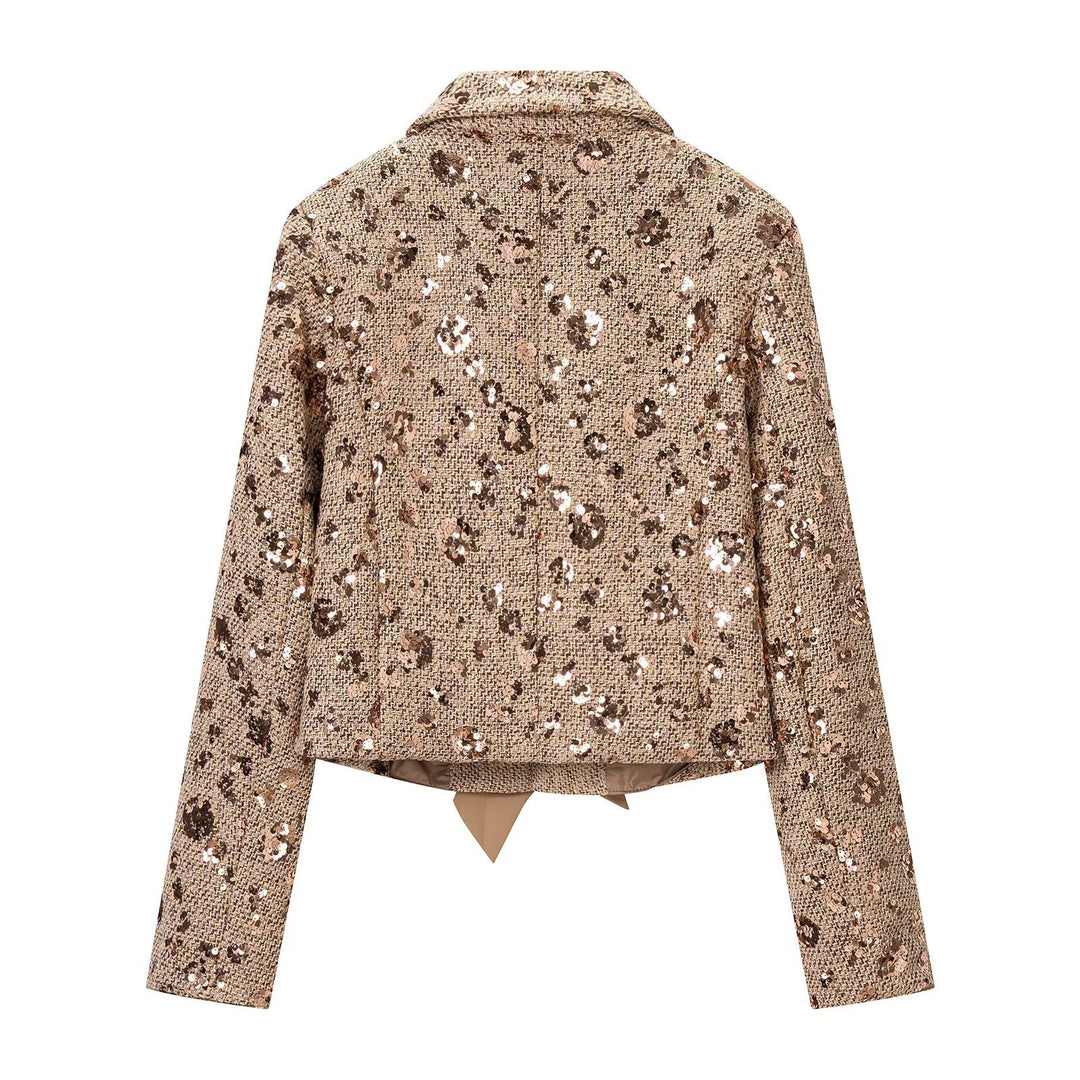 Damen Pailletten-Tweedjacke mit dekorativem Schleifenverschluss Echo Archiv