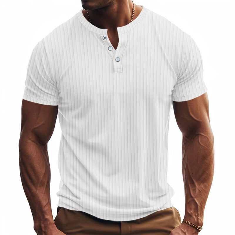 Herren Kurzarm Henley-Shirt mit Streifenmuster und praktischen Knöpfen Echoarchiv