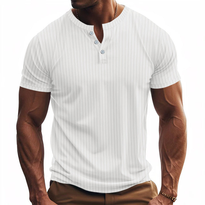 Herren Kurzarm Henley-Shirt mit Streifenmuster und praktischen Knöpfen Echoarchiv