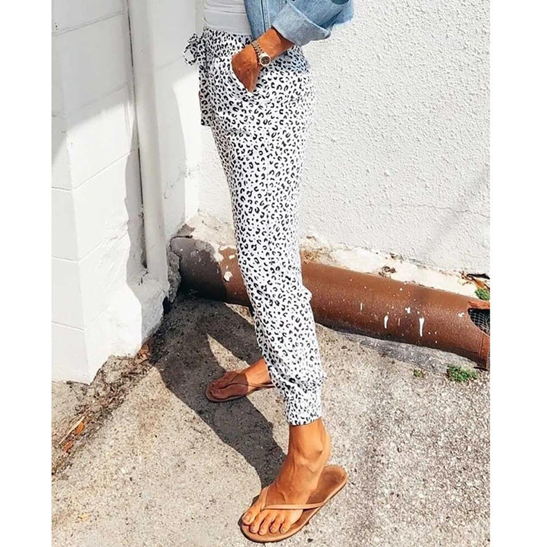 Damen nan lässige Leoparden-Print Jogginghose mit Tunnelzug, Eingrifftaschen und elastischen Bündchen Echo Archiv