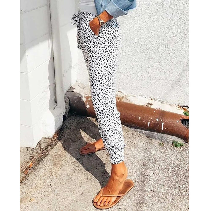 Damen nan lässige Leoparden-Print Jogginghose mit Tunnelzug, Eingrifftaschen und elastischen Bündchen Echo Archiv