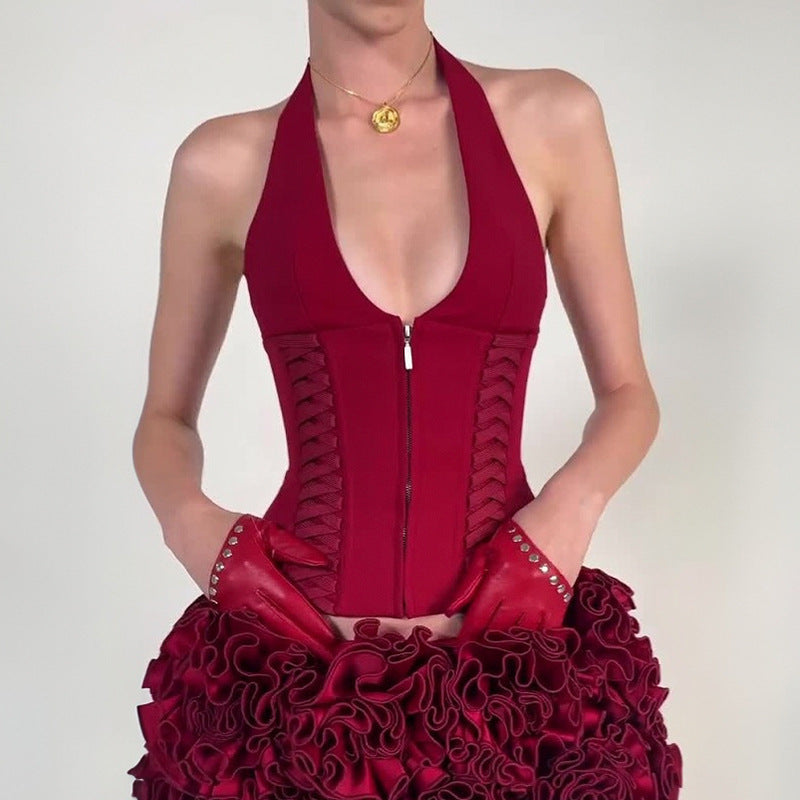 Damen-Haltertop mit raffinierten Zipp-Details und Baumwollmix Echo Archiv