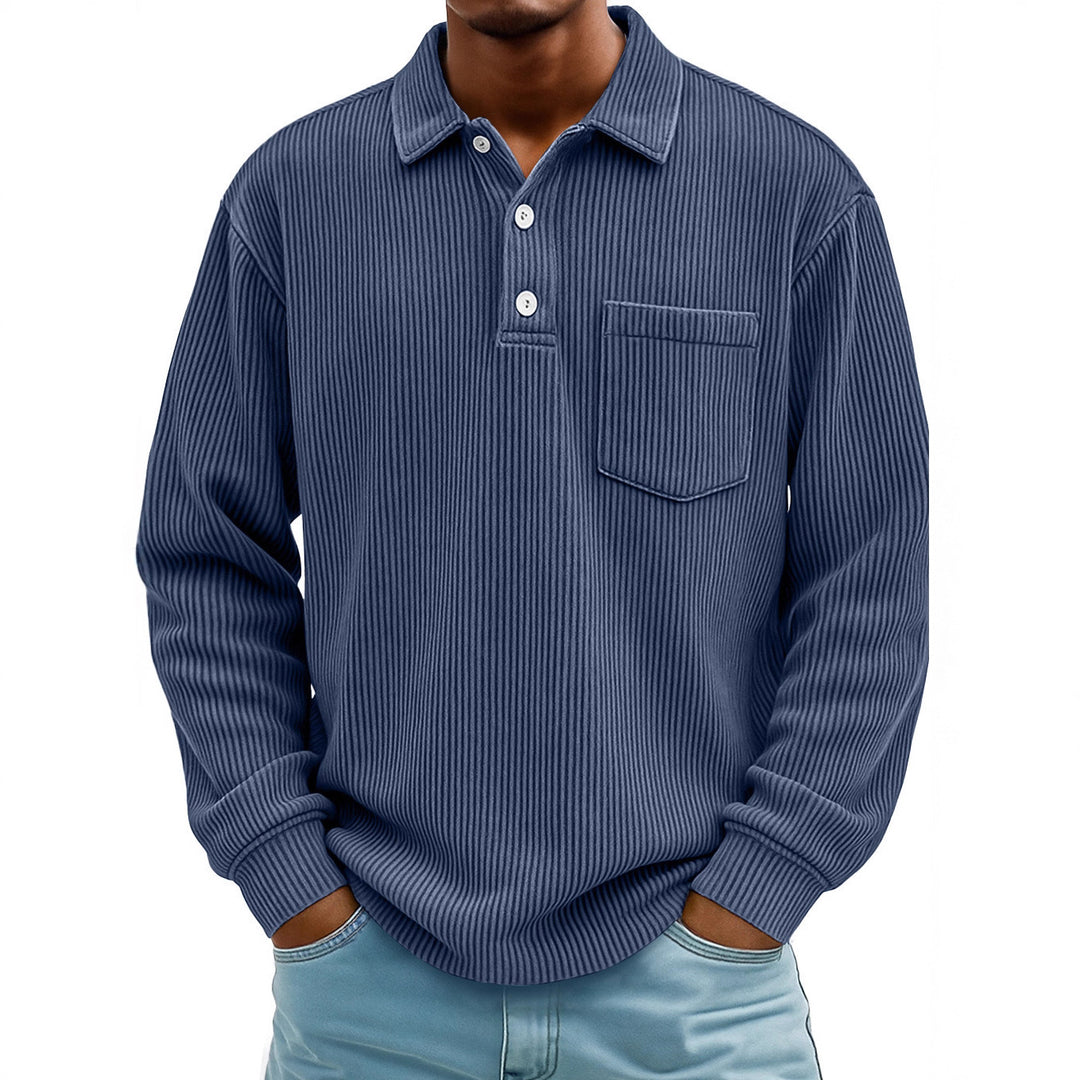 Herren Lässiger Longsleeve Poloshirt aus strukturiertem Stoff Echoarchiv