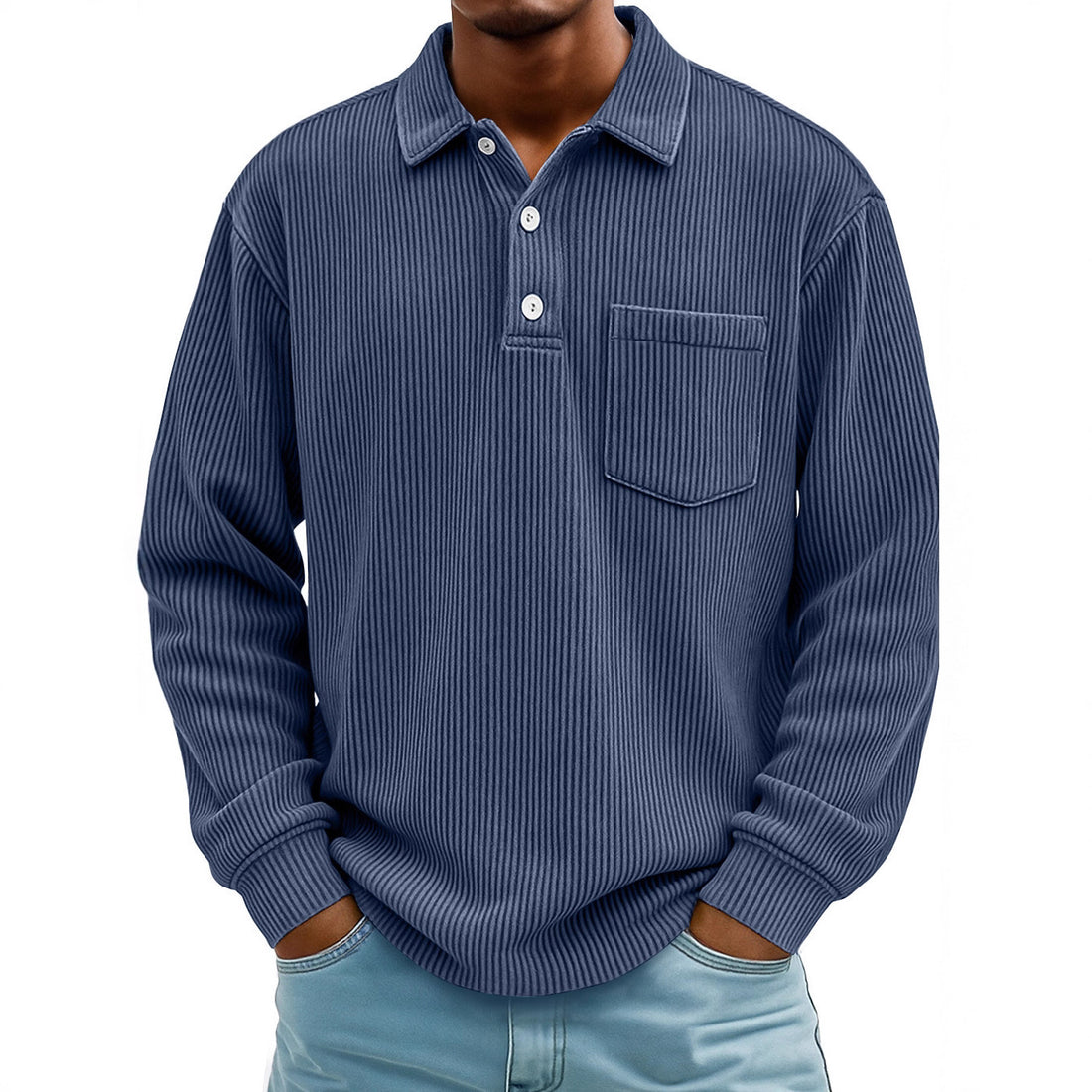 Herren Lässiger Longsleeve Poloshirt aus strukturiertem Stoff – Cavello