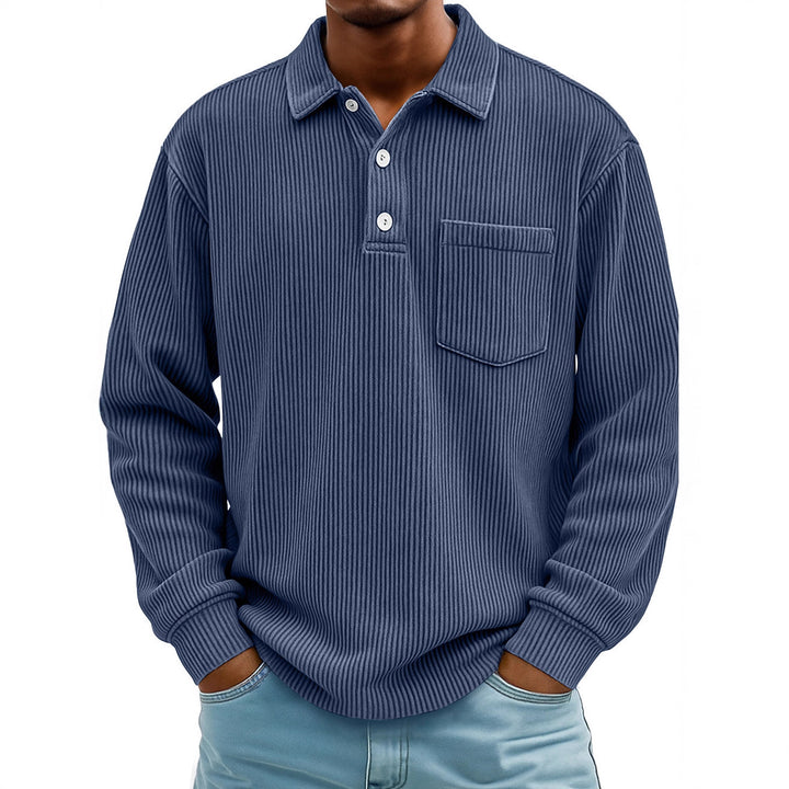 Herren Lässiger Longsleeve Poloshirt aus strukturiertem Stoff Echoarchiv
