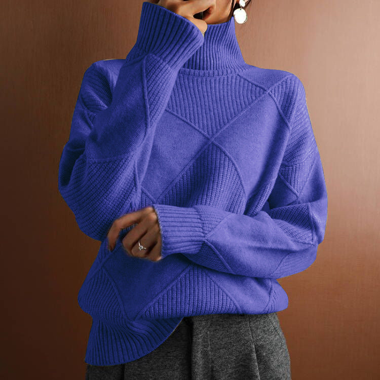 Damen nan weit geschnittener Strickpullover mit hohem Rollkragen und Rautenmuster Echo Archiv