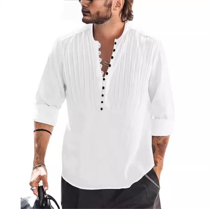 Herren Elegantes Button-Down Plisseehemd Echoarchiv