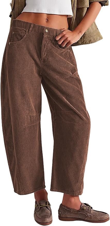 Damen Weite Cordhose mit hoher Taille, Cropped-Bein und Eingriffstaschen Echo Archiv