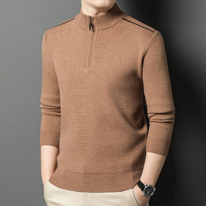 Herren eleganter Stehkragenpullover mit halbem Reißverschluss Echoarchiv