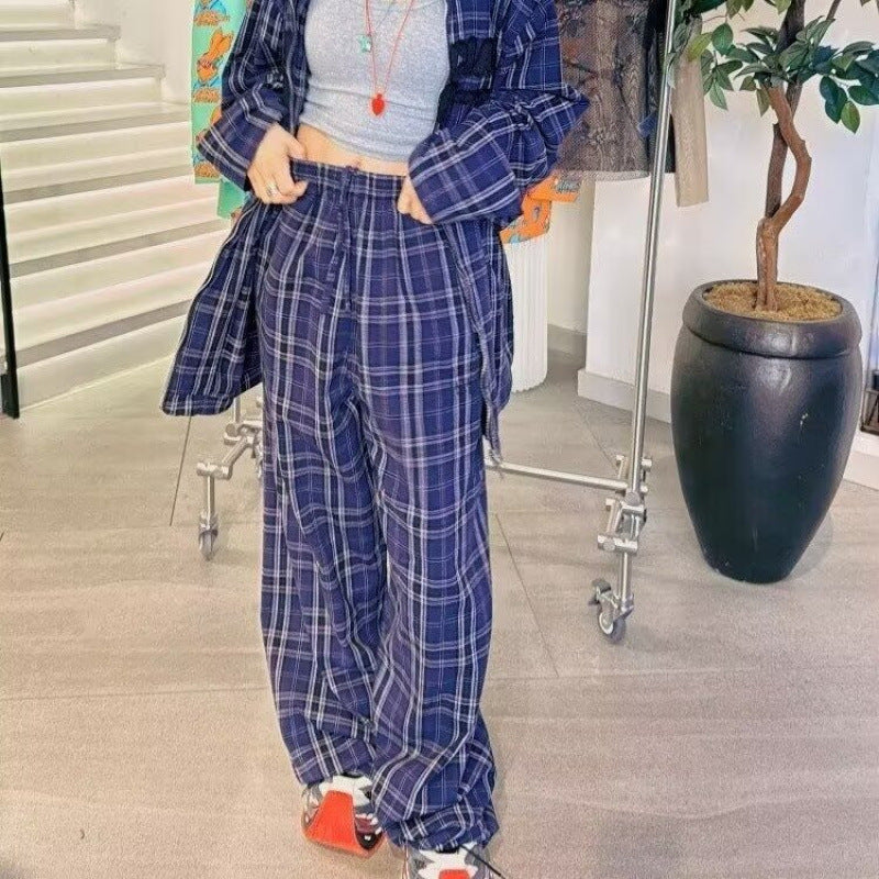 Damen bequeme Karohose mit elastischem Bund und weitem Bein Echoarchiv