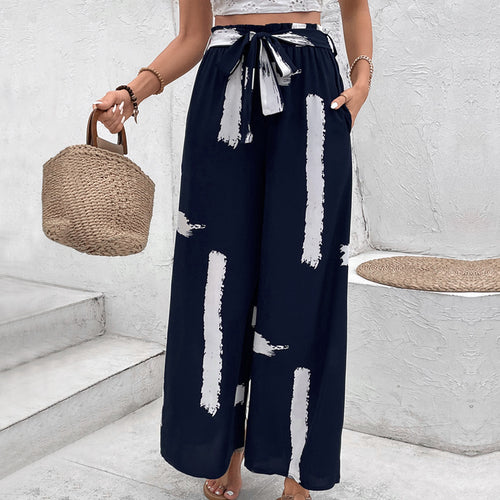Damen Palazzo-Hose mit Paperbag-Bund, weitem Bein und Bindegürtel – Avélisse