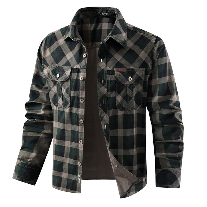 Herren nan kariertes Hemdjacke im Flanellstil mit doppelten Brusttaschen und robustem Baumwoll-Twill Echo Archiv