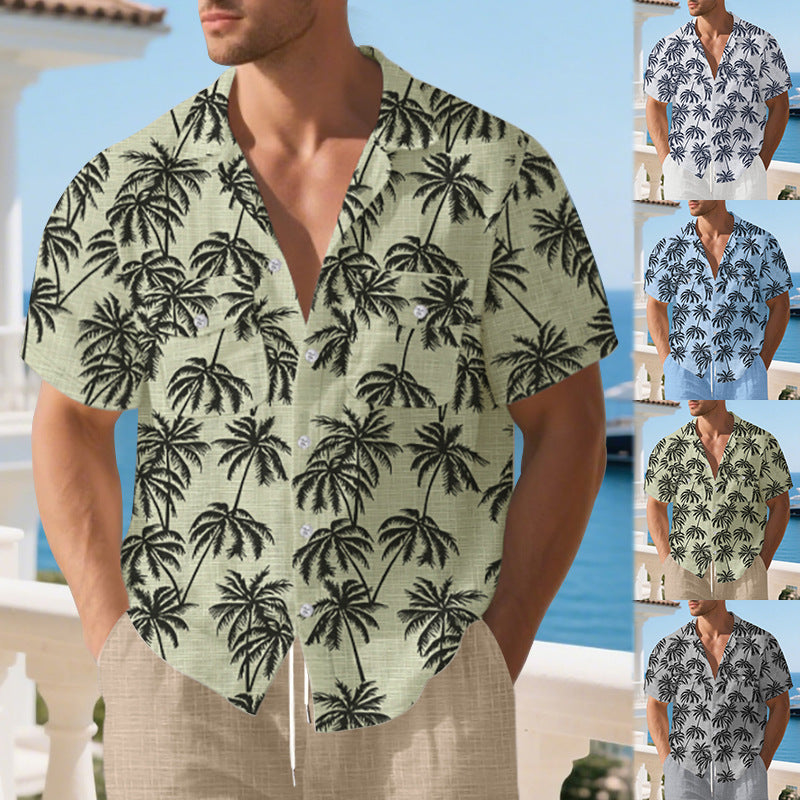 Herren Kurzarm-Hemd mit tropischem Foliage-Muster und bequemer Passform Echoarchiv