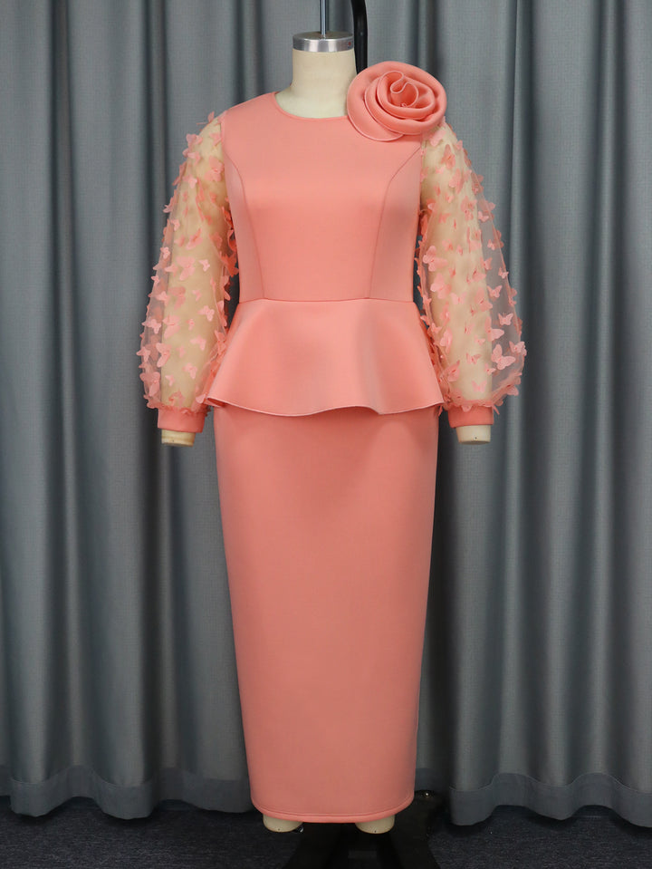 Damen Elegantes Kleid mit extravaganten Puffärmeln und floralem Detail Echo Archiv
