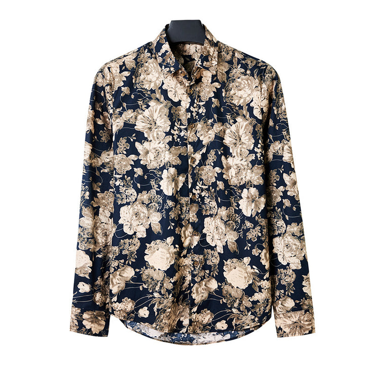 Herren Langarmhemd Tropischer Blattprint – Arvello