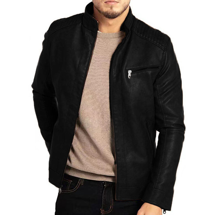 Herren Kunstlederjacke mit Stehkragen und modernen Details Echoarchiv