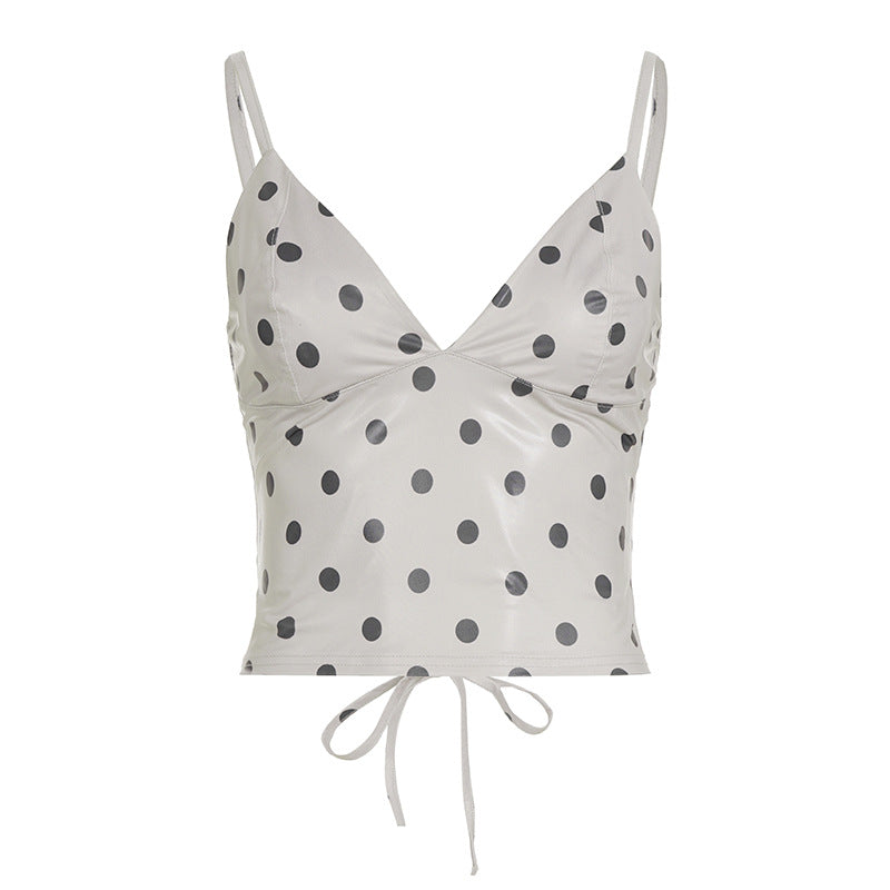 Damen Trendiges Polka Dot Oberteil aus Kunstleder Echo Archiv